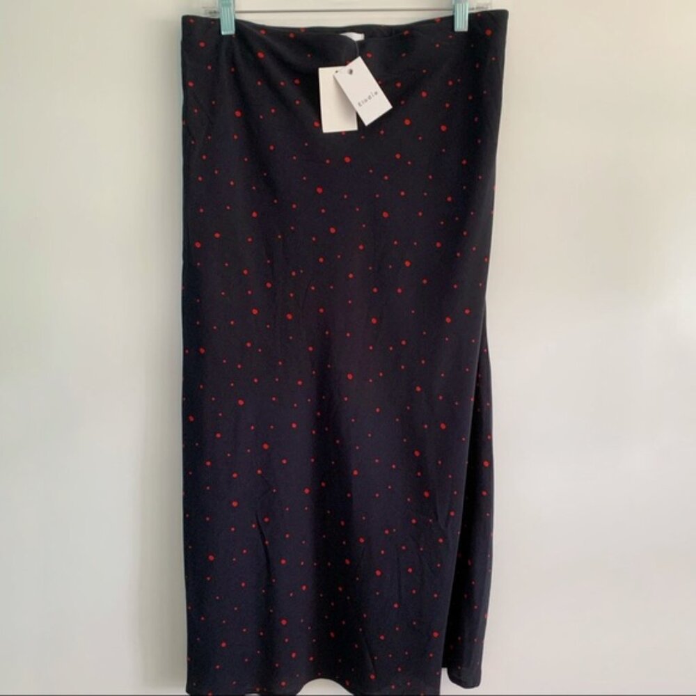 New Anthropologie Elodie Skirt A-line Midi Length Navy Blue with Red Polka Dots - Picture 3 of 8